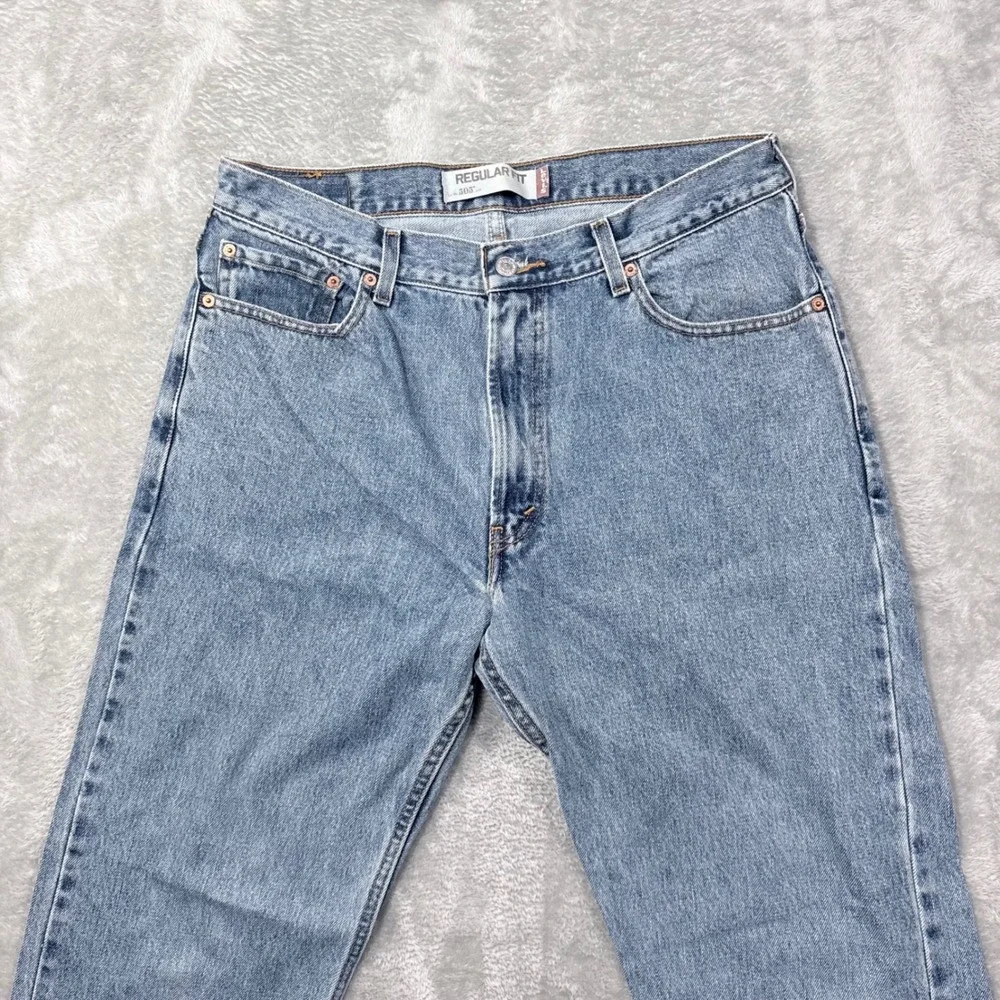Levi's 505 Regular Fit Jeans Mens 36x32 Light Wash Blue Straight Leg Denim